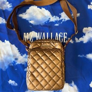 MZ Wallace Metallic Brown Quilted Crossbody Bag